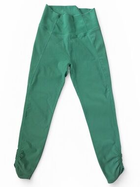 High-Rise Green Women's Ribbed Leggings